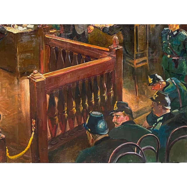 1980s Vintage "Dimitrov at Leipzig Trial" Oil Painting, Ukrainian Artist, 1985 150-202 For Sale - Image 5 of 6