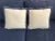 Set of two custom-made throw pillows with embroidered blue, green and brown dragon flies on cream quilted matelasse fabric...