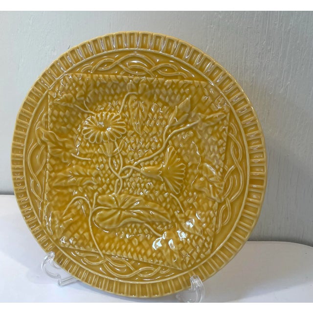 Bordallo Pinheiro Vintage Bordallo Pinheiro Yellow Floral Design Plate For Sale - Image 4 of 7