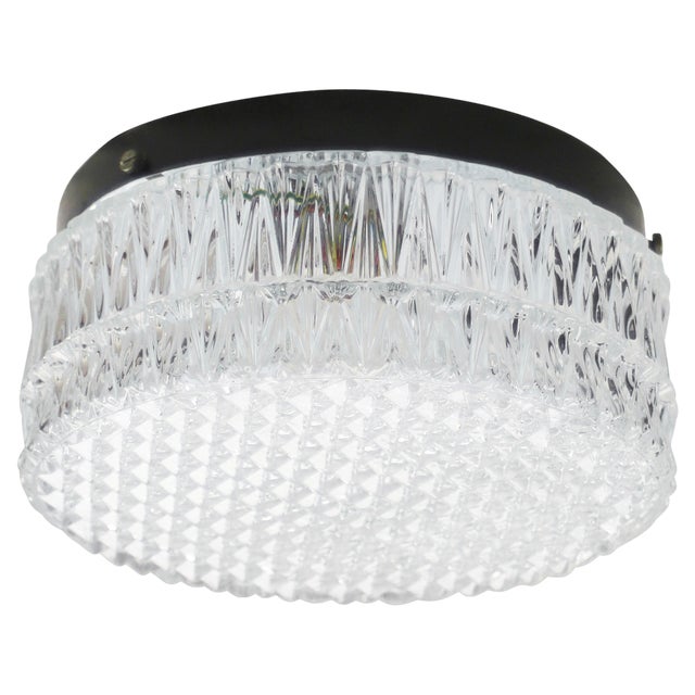 Mid-Century Round Textured Glass Flush Mount For Sale