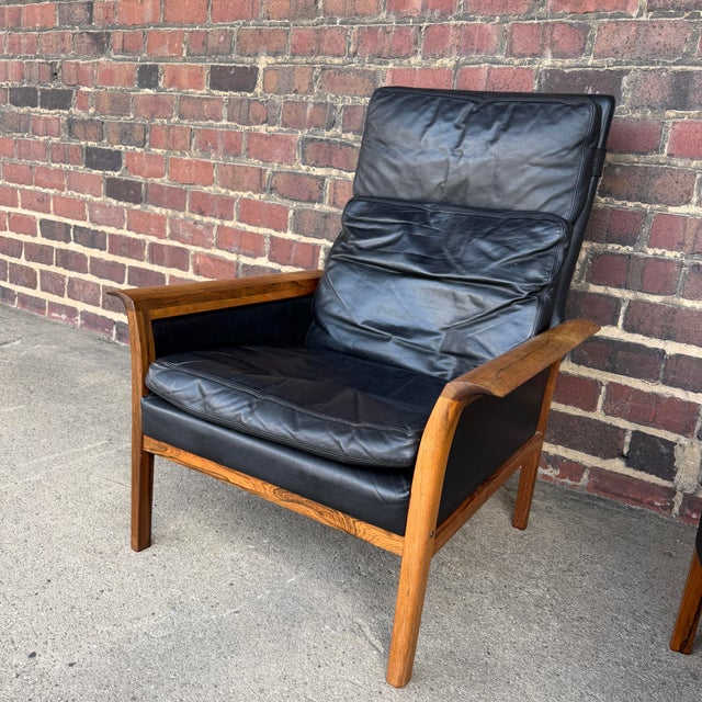 Black Knud Sæter Mid-Century Rosewood and Black Leather Lounge Chair and Ottoman For Sale - Image 8 of 12
