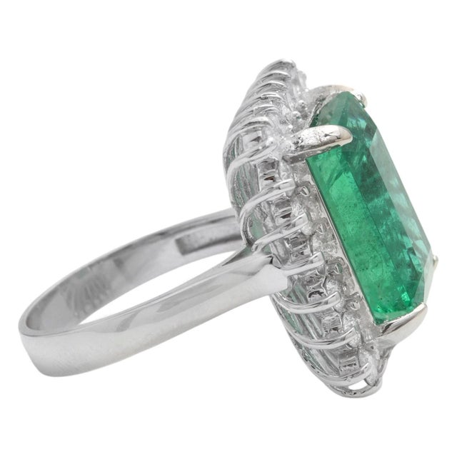 Certified! 10.88Ct Natural Emerald & Diamond 14k Solid White Gold Ring ...