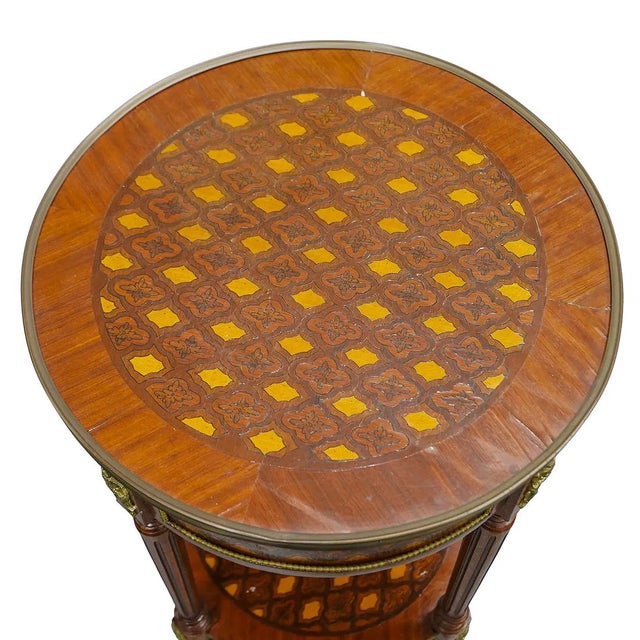 Pair of Mahogany and Brass French Style Round Tables For Sale In West Palm - Image 6 of 8