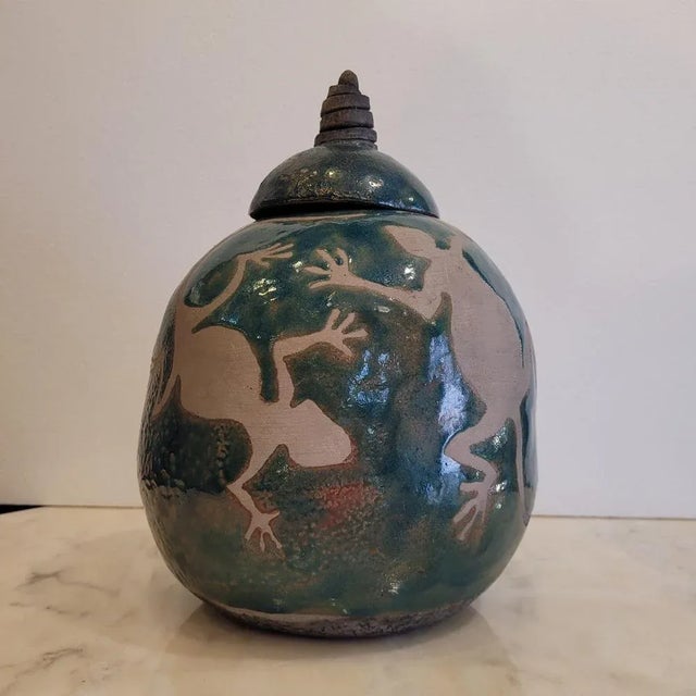 Blue Lizards Vase in Glazed Ceramic, France, 1930s For Sale - Image 8 of 13