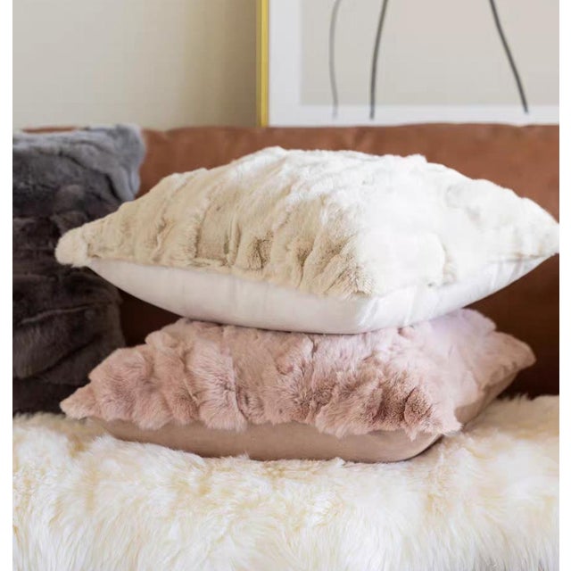 Plush Faux Rabbit Fur Pillow, 18-Inch Square, Single For Sale In Des Moines, IA - Image 6 of 6