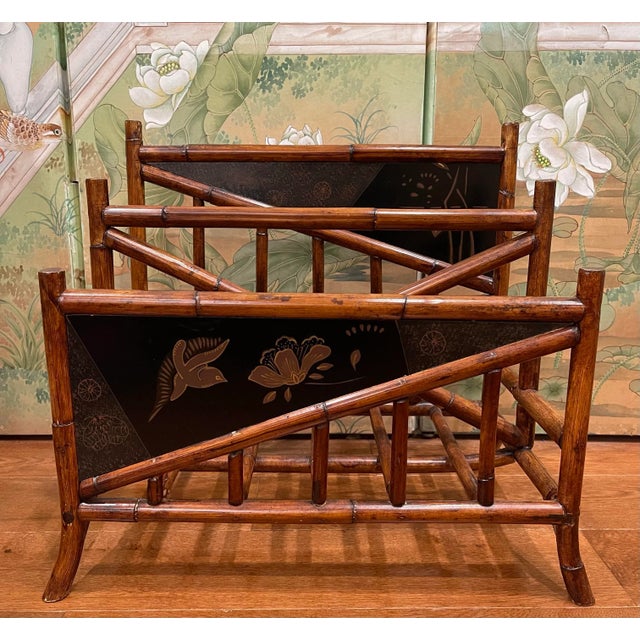 Vintage English Victorian Rattan Chinoiserie Bamboo Magazine Holder For Sale - Image 10 of 10