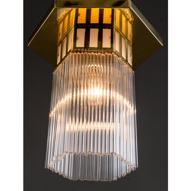 Metal Art Deco Ceiling Lamp in Opal Glass with Glass Sticks, Vienna, Austria, 1920s For Sale - Image 7 of 10