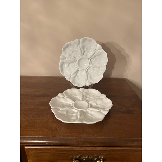 Mid 20th Century Mid 20th Century White Porcelain Oyster Plates - a Pair For Sale - Image 5 of 12