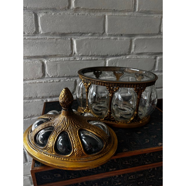 Vintage apothecary jar is unique, heavy and extremely well made. Solid brass, hand blown glass. Collector's item.