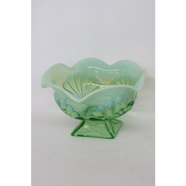 Jefferson Glass Beaded Fan Style Green Opalescent Candy Dish Compote Bowl 4567b For Sale - Image 17 of 18