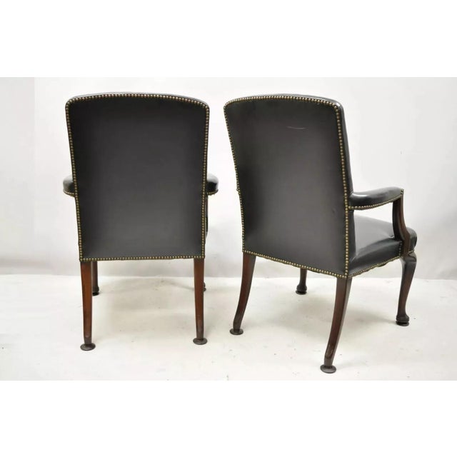 Early 20th Century Antique English Georgian Style Dark Green Leather Library Office Chairs - a Pair For Sale - Image 12 of 12