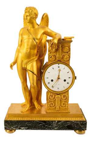 Antique French Gilt Bronze Empire Neoclassical Statue Clock by Rabiat Paris 1810