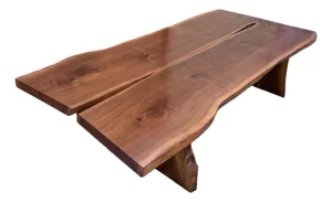 Organic Live-Edge Solid Wood Coffee Table in the Mira Nakashima Style. Circa 1980s.