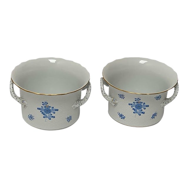 Pair of Large Herend Hungary Waldstein Blue #7239 Porcelain Cachepots 1948-1980s For Sale