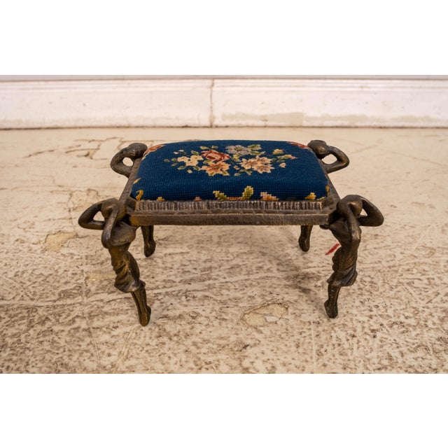 Age: Approx: 40 Years Old Details: Hand Done Needlepoint Art Nouveau Figural Metal Base Condition: Excellent Original...