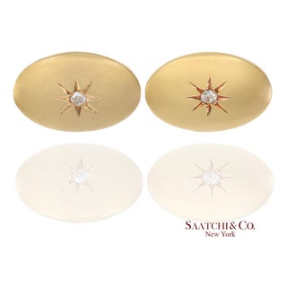 Vintage 14k 585 Solid Yellow Gold Old Cut Natural Diamond Cufflinks, A Pair For Sale