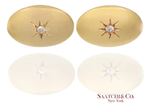 Vintage 14k 585 Solid Yellow Gold Old Cut Natural Diamond Cufflinks, A Pair