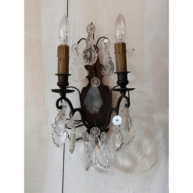 Pair of Late 19th Century Bronze and Crystal Sconces For Sale - Image 6 of 10