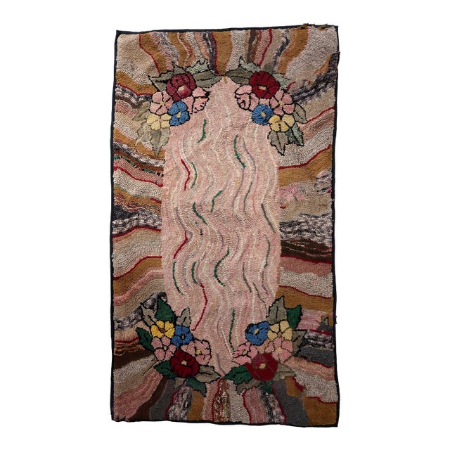 1880s, Handmade Antique American Hooked Rug 3.2' X 5.7' For Sale