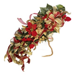 Large Red and Gold Angel Cherub Swag Wreath For Sale