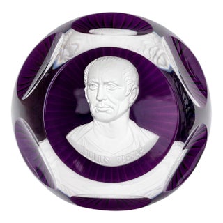 Baccarat France Julius Caesar Intaglio Crystal Paperweight Franklin Mint 1976 For Sale