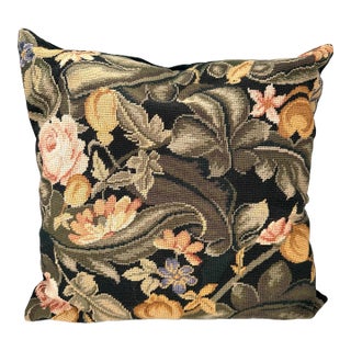 Vintage Floral Needlepoint Pillow For Sale