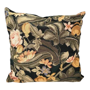 Vintage Floral Needlepoint Pillow