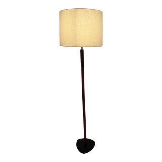 Ebonized Wood & Teak Danish Modern Floor Lamp With Iron Base For Sale