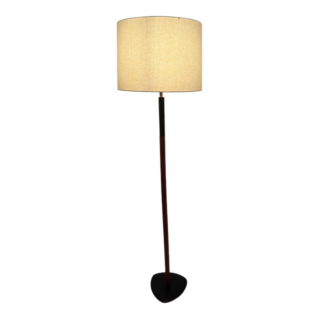 Ebonized Wood & Teak Danish Modern Floor Lamp With Iron Base For Sale