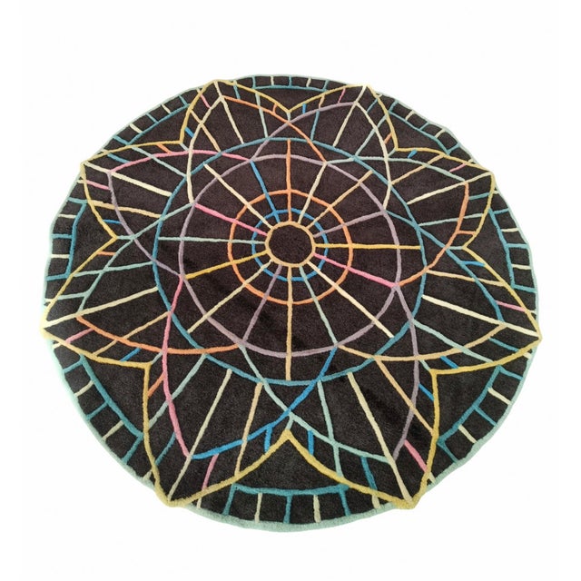 Mid-Century Modern Round Wool Rug with Optical Design, Italy, 1970s For Sale - Image 3 of 6