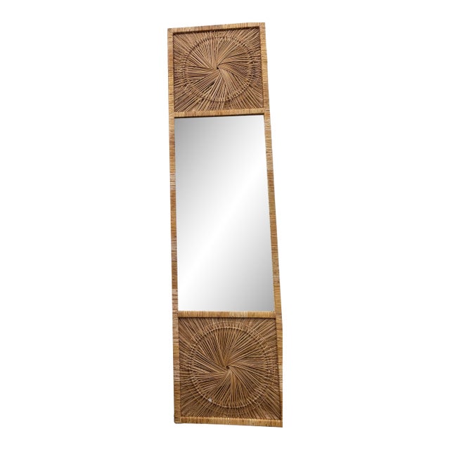 Mid Century Rattan Sunburst Mirror 8 Feet Tall For Sale