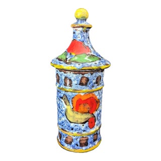 Mid 20th Century Marius Bessone Vallauris Attributeed French Pottery Fat Lava Moon Crater Glaze Lidded Jar For Sale