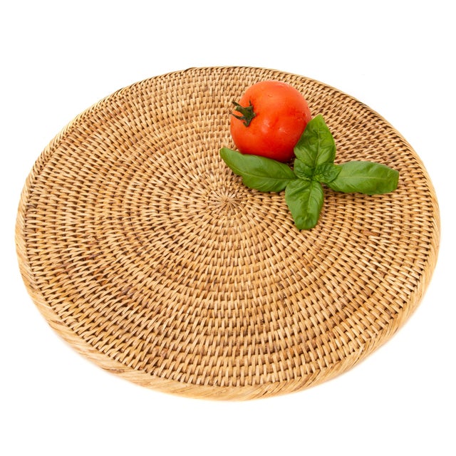 Boho Chic Artifacts Rattan Round Placemat For Sale - Image 3 of 3