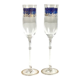 Nualart of Spain-Champagne Coupes-With a Mosaic Band, Done in Gilt and Enamel Around the Bowl – A Pair For Sale