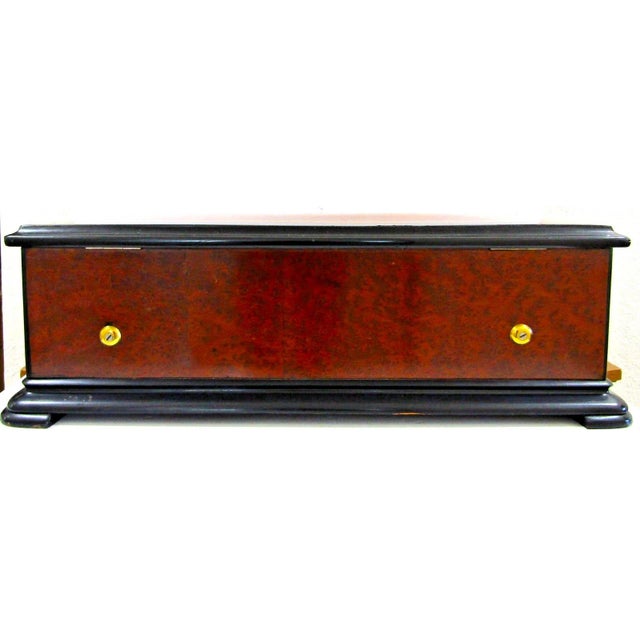 Swiss Ebonized Wood Trim Burl Walnut and Maple Inlaid Music Cylinder Box 1890s For Sale - Image 16 of 17