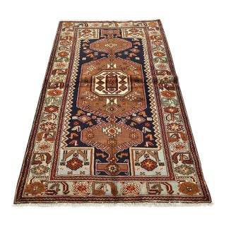 Vintage Zanjan Rug 4'3'' X 7' Blue Wool Tribal Hand-Knotted Oriental Carpet For Sale