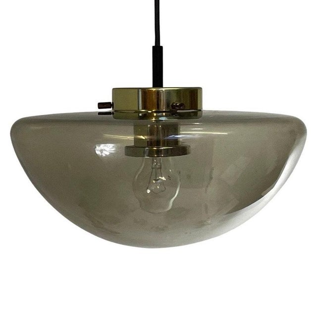 Space Age B 1065 Goudschaal Pendant Light in Smoked Glass with Brass Mount from Raak Amsterdam For Sale - Image 6 of 8