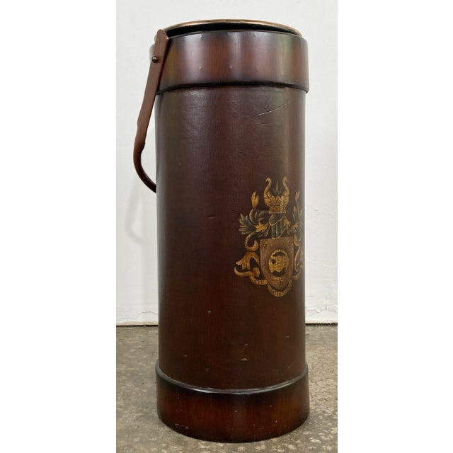 Vintage Royal Crest Leather Umbrella Stand With Handle For Sale - Image 4 of 10