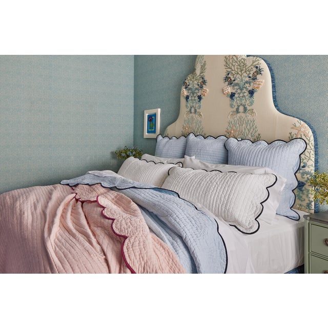Kassatex x Chairish Quilted Scallop Queen Coverlet, Blue/Navy For Sale In Miami - Image 6 of 7