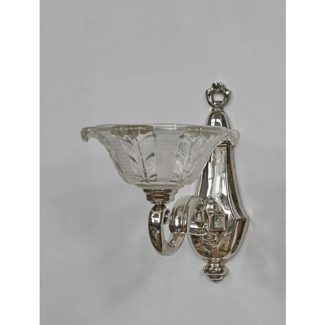 Atelier Petitot 1930s French Art Deco Petitot & Ezan Nickeled Bronze Floral Frosted Glass Wall Sconces - A Pair For Sale - Image 4 of 12