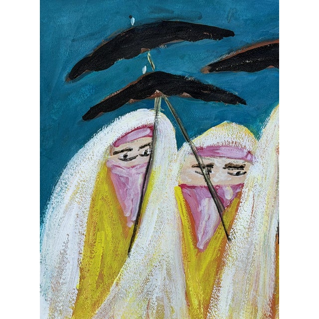 Paper 1970s Mohamed Hamri Moroccan Modernist Painting, Five Veiled Women, Signed For Sale - Image 7 of 18