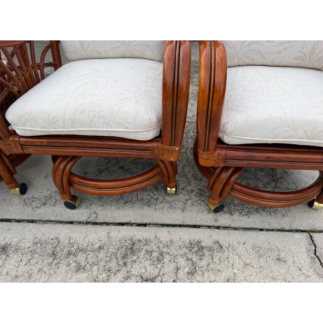 Vintage Sunburst Rattan Swivel Armchairs on Casters, Set of 6 For Sale - Image 9 of 18