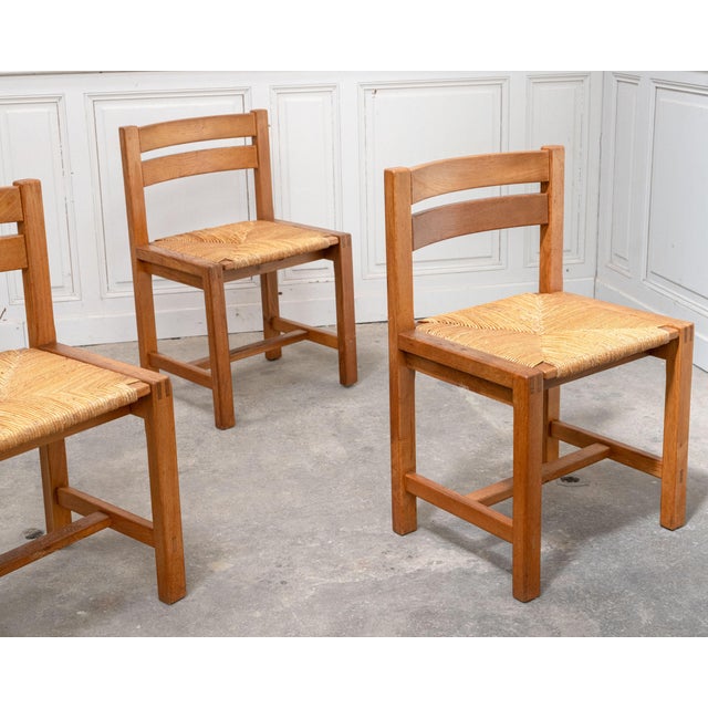 Brutalist Vintage Chairs in Elm and Straw from Maison Regain, 1970s, Set of 6 For Sale - Image 3 of 12