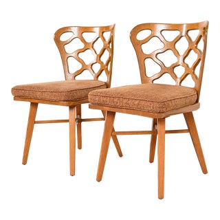 Harold Schwartz for Romweber Mid-Century Modern Sculpted Oak Side Chairs, Pair For Sale