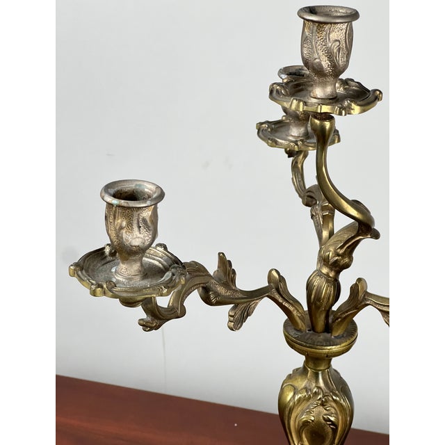 Metal Vintage Brass Louis XV Style Four Light Candelabra For Sale - Image 7 of 8