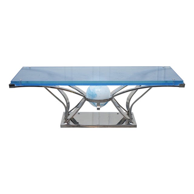 Custom Hand Made Glass Marine Grade Stainless Steel Coffee Table from Soliart For Sale