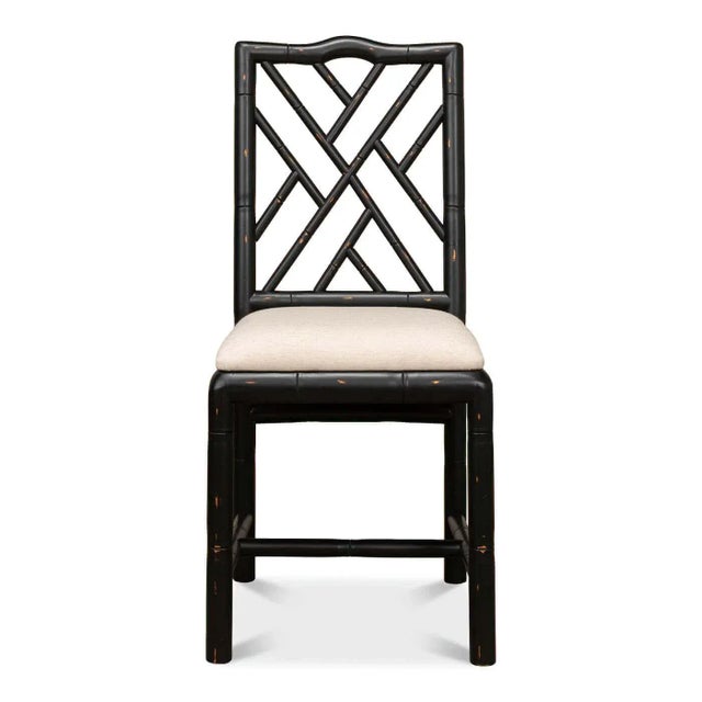 Pair of Regency Faux Bamboo Side Chairs - Black Finish For Sale In Raleigh - Image 6 of 12