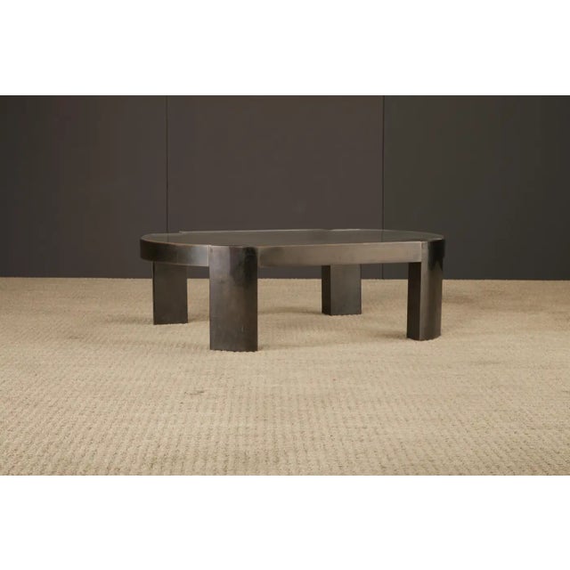 1970s Karl Springer 'Banker' Coffee Table in Patinated Bronze and Lucite, 1970s For Sale - Image 5 of 17