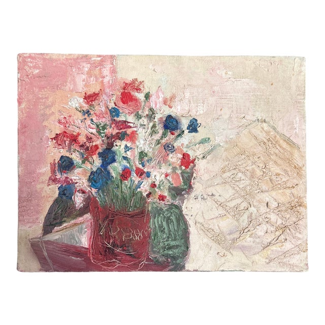 1960’s Original Impressionist Floral Still Life Painting on Canvas For Sale