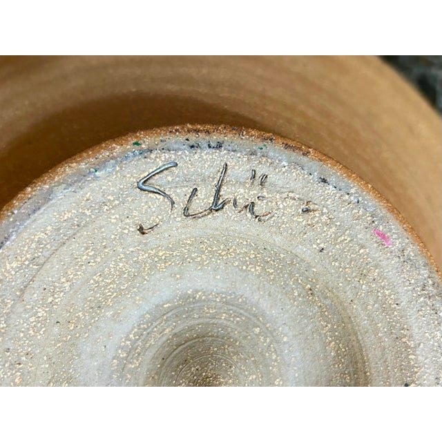 Apricot Large Vintage Lidded Vessel, Signed, Hand-Thrown Pottery in Nature’s Colors, Glazed Around Outside Center and Inside Pot and Lid, Earthen-Ware Jar For Sale - Image 8 of 12